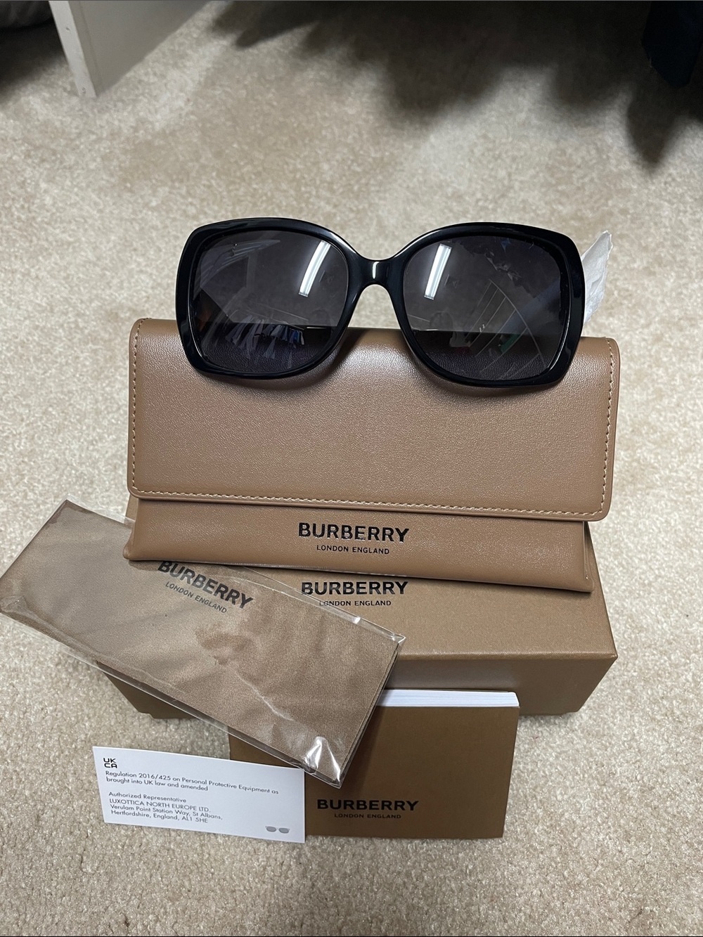 Burberry Black Square Oversized Sunglasses with Brown Case